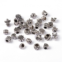 Antique Silver Alloy European Beads, Large Hole Beads, Antique Silver Color, Size: about 7~13mm long, round: 4~5mm in diameter