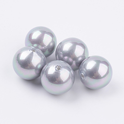 Light Grey Shell Pearl Half Drilled Beads, Round, Light Grey, 14mm, Hole: 1mm