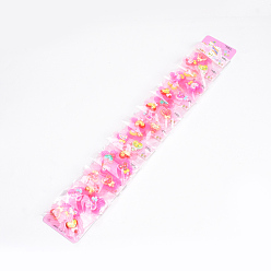 Mixed Color Flower Nylon Magic Tape Hair Clips, with Heart Resin, Mixed Color, 32x33mm, 3pcs/bag, 10bags/group