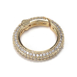 Real 18K Gold Plated Brass Micro Pave Clear Cubic Zirconia Spring Gate Rings, Long-Lasting Plated, Ring, Real 18K Gold Plated, 18.5x19x3.6mm