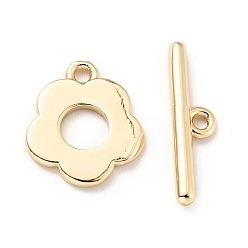 Light Gold Rack Plating Brass Toggle Clasps, Cadmium Free & Lead Free, Long-Lasting Plated, Flower, Light Gold, Flower: 13x11.5x1.2mm, Hole: 1.4mm, Bar: 17x4.5x1.8mm, Hole: 1.2mm