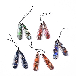 Mixed Stone Natural Mixed Gemstone Pendants, for Jewelry Making, Teardrop, 45~45.5x12~12.5x4~4.5mm, Hole: 1mm