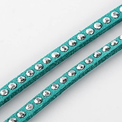 Dark Turquoise Rivet Faux Suede Cord, Faux Suede Lace, with Aluminum, Dark Turquoise, 3x2mm, about 20yards/roll