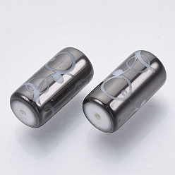 Gray Electroplate Glass Beads, Column with Circle Dot Pattern, Gray, 20x10mm, Hole: 1.2mm, about 50pcs/bag