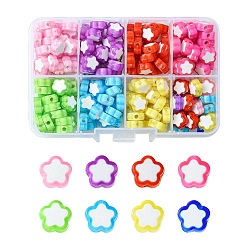 Mixed Color 200Pcs 8 Colors Transparent Flower Acrylic Beads, Bead in Bead, Mixed Color, 10x10x4mm, Hole: 2mm, 25pcs/color