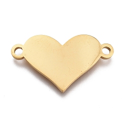Oro 304 conectores de eslabones de acero inoxidable, Corte con laser, corazón, dorado, 12x20x1 mm, agujero: 1.5 mm