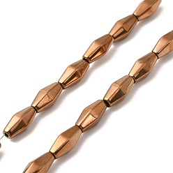 Copper Plated Electroplate Synthetic Magnetic Hematite Beads Strands, Faceted, Rhombus, Copper Plated, 12~12.5x5.5~6mm, Hole: 1.2mm, about 31~33pcs/strand, 16.54~16.93''(42~43cm)