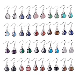 Mixed Stone Gemstone Palm Dangle Earrings, Platinum Brass Jewelry for Women, 38.5mm, Pin: 0.6mm