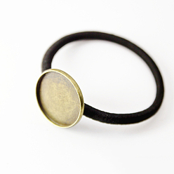 Antique Bronze Iron Cabochon Settings, Hair Ties Findings, Flat Round, Antique Bronze, Tray: 20mm, about 100pcs/bag