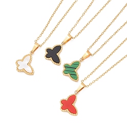 Mixed Color Synthetic Shell Butterfly Pendant Necklace, Gold Plated 304 Stainless Steel Jewelry for Women, Mixed Color, 16.14 inch(41cm)