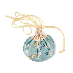 Aquamarine Chinese Brocade Sachet Coin Purses, Drawstring Floral Embroidered Jewelry Bag Gift Pouches, for Women Girls, Aquamarine, 9.2x12cm