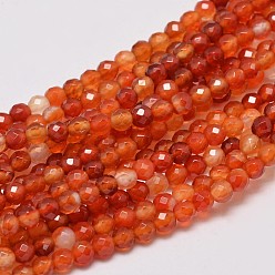 Natural Agate Round Faceted Natural Red Agate Bead Strands, Dyed & Heated, 12mm, Hole: 1.2mm, about 32pcs/strand, 15.3 inch