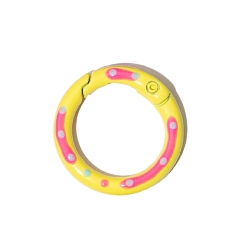 Yellow Spray Painted Alloy Spring Gate Ring, Polka Dot Pattern, Ring, Yellow, 25x3.7mm