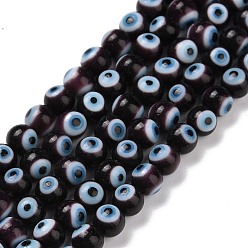 Negro Hechos a mano de cristal de murano mal ojo hebras de perlas redondas, negro, 4 mm, agujero: 1 mm, sobre 100 unidades / cadena, 14.56 pulgada