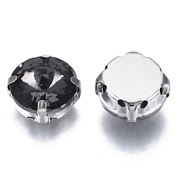 Black Diamond Sew on Rhinestone, Glass Rhinestone, Multi-strand Links, with Stainless Steel Settings, Garments Accessories, Faceted, Satellite, Black Diamond, 12x7mm, Hole: 1.2mm