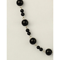 Black Handmade Round Glass Pearl Beads Chains for Necklaces Bracelets Making, with Iron Eye Pin, Unwelded, Platinum, Black, 39.3 inch