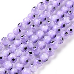 Púrpura Hechos a mano de cristal de murano mal ojo hebras de perlas redondas, púrpura, 6 mm, agujero: 1 mm, sobre 64 unidades / cadena, 14.57'' (37 cm)