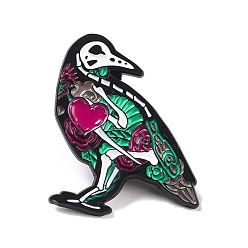 Разноцветный Скелет попугая с эмалированной булавкой в виде сердца на хэллоуин, значок из сплава животных для рюкзака, электрофорез черный, красочный, 36x32.5x1.5 мм, штифты : 1 мм