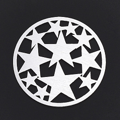 Серебро Алюминиевые филигранные столярные ссылки, лазерная резка филигранные столярные ссылки, плоские круглые со звездой, серебряный цвет гальваническим, 50x1 мм