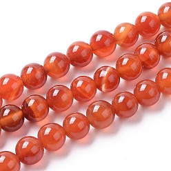 Orange Red Natural Agate Beads Strands, Dyed, Round, Orange Red, 8mm, Hole: 1.4mm, about 50pcs/strand, 15.75 inch(40cm)