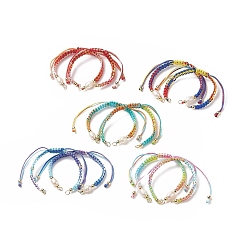 Color mezclado Conjuntos de pulsera de cordón trenzado de hilo de poliéster, Con perlas naturales cultivadas en agua dulce., para hacer pulseras de eslabones ajustables, color mezclado, 10-1/4~5-7/8 pulgada (15~26.2 cm), 2 PC / sistema