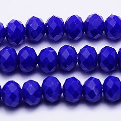 Blue Imitation Jade Glass Bead Strands, Faceted, Rondelle, Blue, 3.5x2.5~3mm, Hole: 1mm, about 139pcs/strand, 14 inch