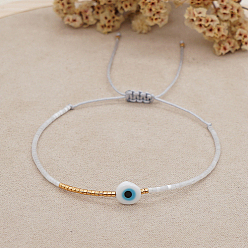 Blanc Navajo Bracelet réglable en perles tressées avec mot de passe mauvais œil, navajo blanc, 11 pouce (28 cm)