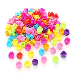 Fresa Lindas mini pinzas para el cabello con garras de plástico de colores caramelo, con fornituras de hierro, para las niñas, fresa, 15x13 mm, 100 unidades / bolsa