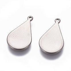 Stainless Steel Color 201 Stainless Steel Pendants, Stamping Blank Tag, Teardrop, Stainless Steel Color, 18x10x1mm, Hole: 1mm