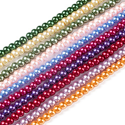 Color mezclado Hornear cristales de perlas de vidrio pintado, pearlized, rondo, color mezclado, 3~4 mm, agujero: 0.5 mm, sobre 195 unidades / cadena, 23.6 pulgada