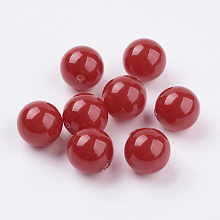 Red Shell Pearl Half Drilled Beads, Round, Red, 12mm, Hole: 1mm