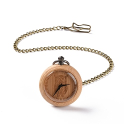 Navajo White Bamboo Pocket Watch with Brass Curb Chain and Clips, Flat Round Electronic Watch for Men, Navajo White, 16-3/8~17-1/8 inch(41.7~43.5cm)
