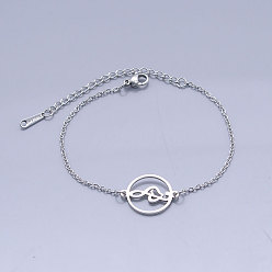 Stainless Steel Color 201 Stainless Steel Link Bracelets, with Lobster Claw Clasps, Flat Round with Treble Clef, Stainless Steel Color, 6-3/4 inch(17.1cm)