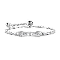 Platinum SHEGRACE Rhodium Plated 925 Sterling Silver Bracelets, with Grade AAAA Cubic Zirconia, Bowknot, Clear, Platinum, 7-7/8 inch(20cm)