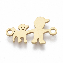 Golden 201 Stainless Steel Links connectors, Laser Cut, Boy with Dog, Golden, 10x16.5x1mm, Hole: 1.5mm