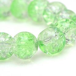 Verde Claro Hornear pintado hebras de perlas de vidrio craquelado, rondo, verde claro, 4 mm, agujero: 1.1~1.3 mm, sobre 200 unidades / cadena, 31.4 pulgada