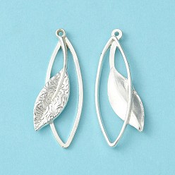 Silver Tibetan Style Alloy Pendants, Lead Free & Nickel Free & Cadmium Free, Leaf, Silver Color Plated, 40mm long, 16mm wide, 4.5mm thick, hole: 1.5mm
