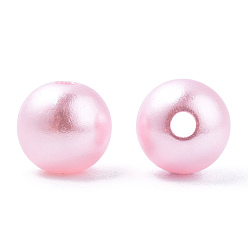 Rose Nacré Perles d'imitation en plastique ABS peintes à la bombe, ronde, perle rose, 8x9.5mm, Trou: 1.8mm, environ 2080 pcs / 500 g