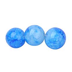 Dodger Blue Glass Beads Strands, Crackle Style, Round, Imitation Jade, Dodger Blue, 8~8.5mm, Hole: 1.5mm, about 105pcs/strand, 31.8 inch(80.7cm)