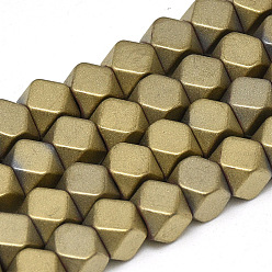 Chapado en Oro Ligero Electroplate no magnéticas de hematita sintética hebras de cuentas, estilo mate, polígono, chapado en oro de la luz, 4x4x4 mm, agujero: 2 mm, sobre 97 unidades / cadena, 15.7 pulgada