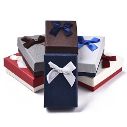 Mixed Color Cardboard Jewelry Boxes, for Necklaces, Ring, Earring, with Bowknot Ribbon Outside and Black Sponge Inside, Rectangle, Mixed Color, 8.3x5.2x3~3.2cm