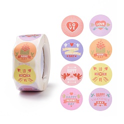 Mixed Color Valentine's Day Round Paper Stickers, Adhesive Labels Roll Stickers, Gift Tag, for Envelopes, Party, Presents Decoration, Mixed Color, 25x0.1mm, 500pcs/roll
