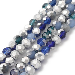 Prusia Azul Abalorios de vidrio electrochapa, facetado (32 facetas), chapado en plata medio, rondo, null, 6x5 mm, agujero: 1.4 mm, sobre 100 unidades / cadena, 20.87'' (53 cm)