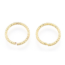 Real 18K Gold Plated Brass Open Jump Rings, Nickel Free, Textured, Real 18K Gold Plated, 12x1.2mm, Inner Diameter: 10mm