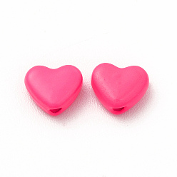 Deep Pink Heart Spray Painted Alloy Beads, Cadmium Free & Nickel Free & Lead Free, Deep Pink, 5x6x3mm, Hole: 1.2mm