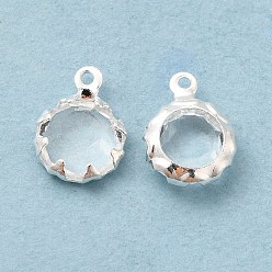 Clear Eco-Friendly Glass Charms, with Brass Findings, Long-Lasting Plated, Cadmium Free & Lead Free, Flat Round, 925 Sterling Silver Plated, Clear, 9x6.5x3mm, Hole: 1mm
