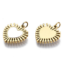 Real 14K Gold Plated 316 Surgical Stainless Steel Charms, with Shell and Jump Rings, Heart, Real 14K Gold Plated, 12.5x12x1.5mm, Jump Ring: 3.4x0.5mm, 2.4mm inner diameter
