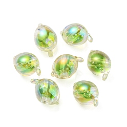 Lawn Green UV Plating Rainbow Iridescent Acrylic Beads, Two Tone Bead in Bead, Fish, Lawn Green, 15x17x15mm, Hole: 3.5mm
