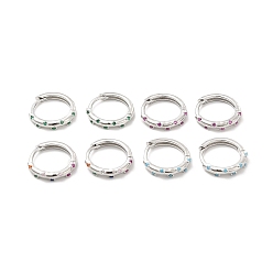 Mixed Color Cubic Zirconia Hoop Earrings, Platinum Brass Jewelry for Women, Cadmium Free & Lead Free, Mixed Color, 13.5x2mm, Pin: 0.7~0.8x0.9~1mm
