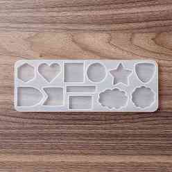 White DIY Flower & Flag & Geometric Geometric Shape Cabochon Silicone Molds, Resin Casting Molds, for UV Resin & Epoxy Resin Craft Making, White, 215x77x8mm, Inner Diameter: 10~36x24~45mm